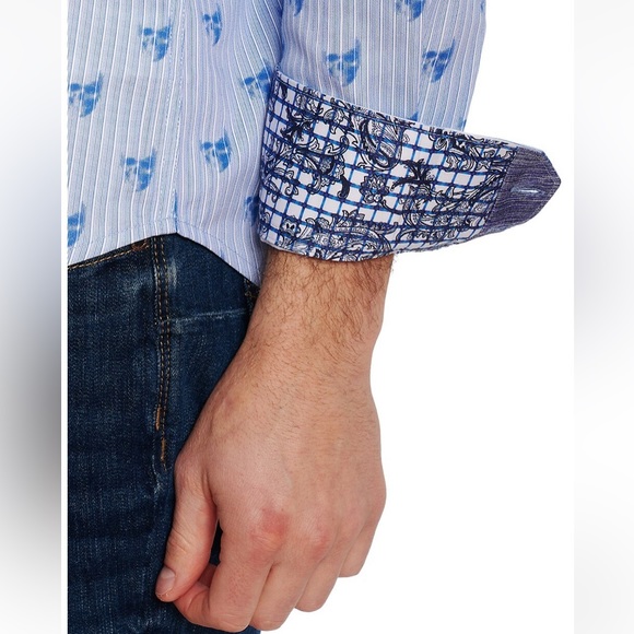 NWT Robert Graham Hockney Skull-Print Button-Down Shirt in Blue  Size XL - Picture 4 of 16